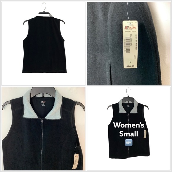 Women's St. John's Bay S Small 4 - 6 Vest Soft Fleece Jacket Coat Black Gray NWT - Picture 1 of 8